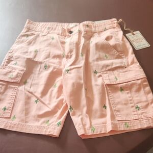 Stylish Peach Cargo Shorts with Cactus Pattern